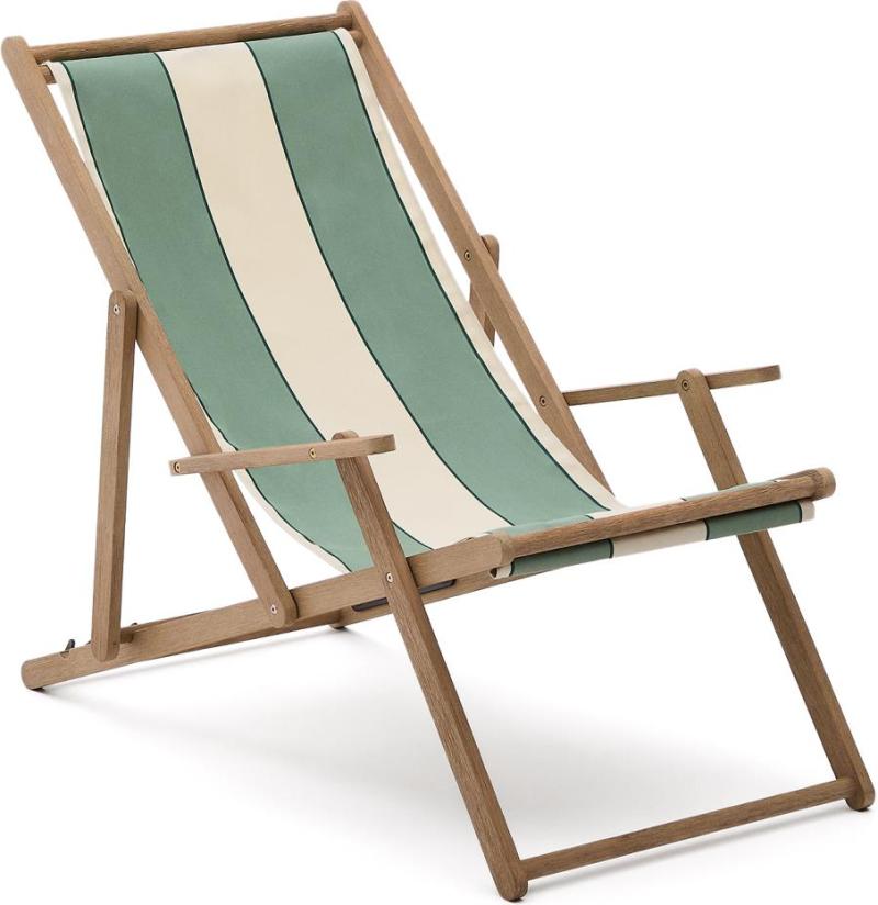 Foldbar Udendørs Hængekøje-stol Med Armlæn Kave Home Vilara Akacietræ Polyester Grøn Beige
