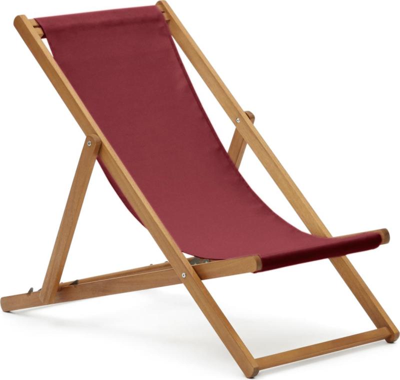 Udendørs Strandstol Kave Home Adredna Foldbar Akacietræ -bestandigt Polyester Mørkerød