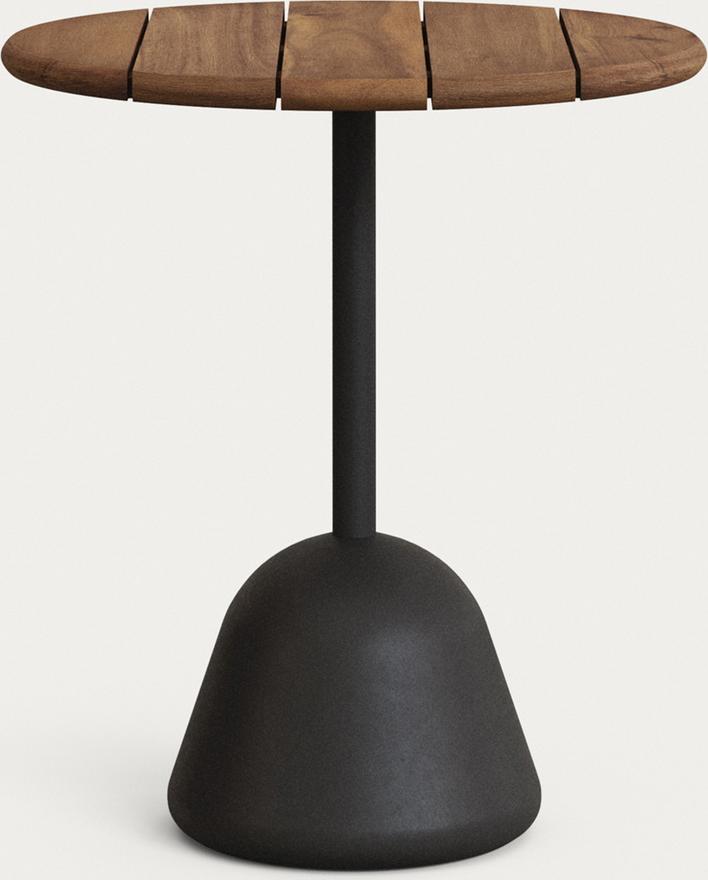 Udendørs Cafébord Kave Home Saura Sort Metal Top   Valnødde Akacietræ ø70   H75