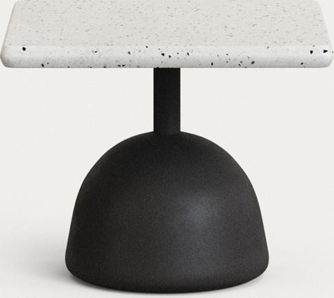 Udendørs Sofabord Sidebord Kave Home Saura Hvid Terrazzo Top Sort Cementbase 44x44x35