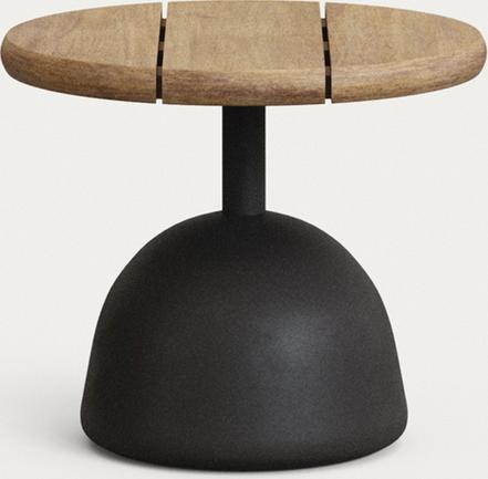 Udendørs Sidebord Rundt Kave Home Saura   Massivt Akacietræ   Sort Cement ø43x35