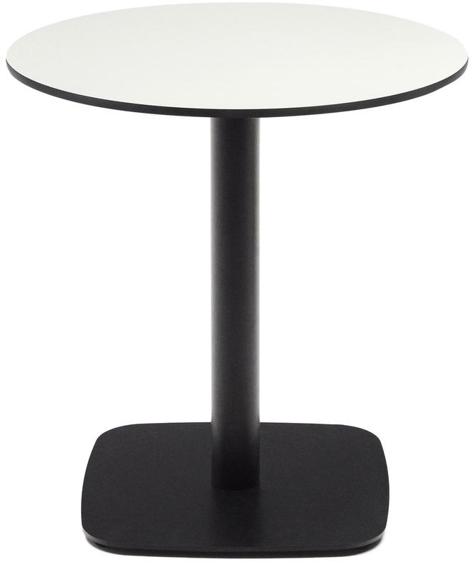 Udendørs Cafébord Kave Home Dina ø68   H70   Hvid Fenolisk Bordplade Sort Metalstel