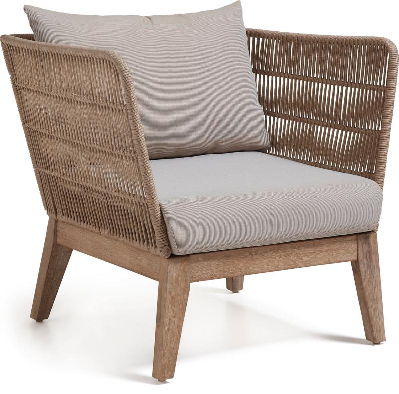 Udendørs Lænestol Til Terrasse Kave Home Belleny Massivt Eukalyptustræ Med -beskyttelse Beige Polyesterpude H70 B80 L86