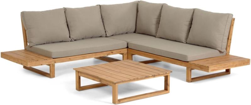 Udendørs Hjørnesofa Kave Home Flaviina Bæredygtigt Akacietræ Komplet Loungesæt Med Hynder Beige