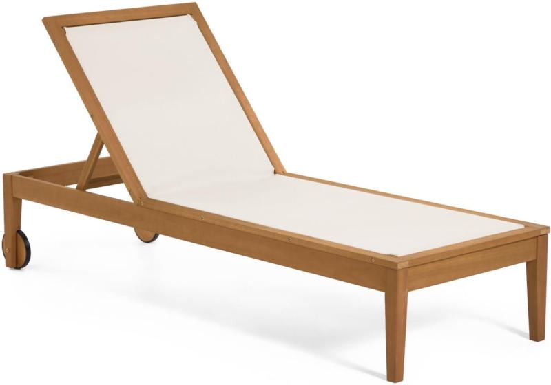 Udendørs Liggestol Kave Home Caterin Fsc-certificeret Eukalyptustræ Foldbar Med Hjul Justerbare Ryglæn -resistent Beige Tekstil