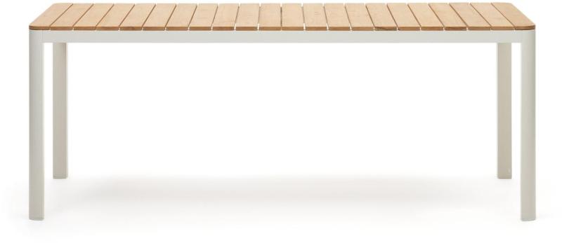 Udendørs Spisebord Kave Home Bona Serie 200ã 100   Aluminium   Teak Hvid Natur