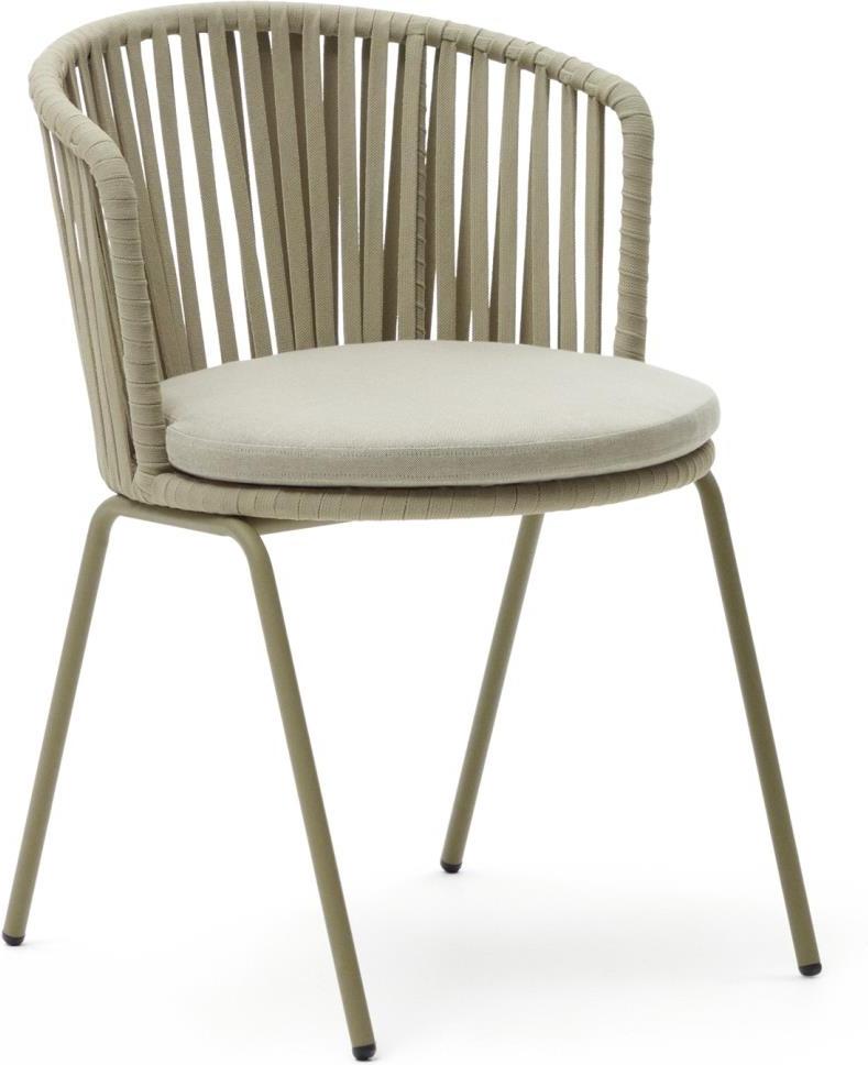 Udendørs Spisebordsstol Terrassestol Kave Home Saconca  Galvaniseret Stål Med Håndvævet Snor-ryglæn  Beige