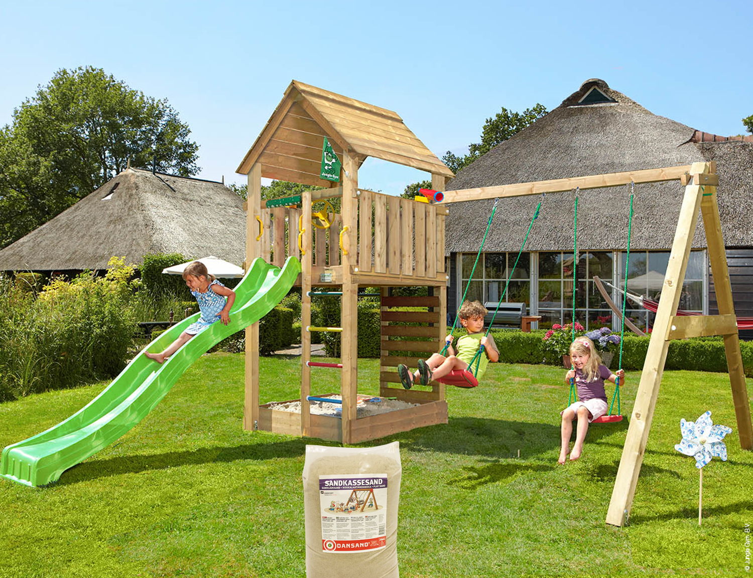Legetårn Jungle Gym Cabin -swing Module 220 Grøn Rutsjebane 120 Sand
