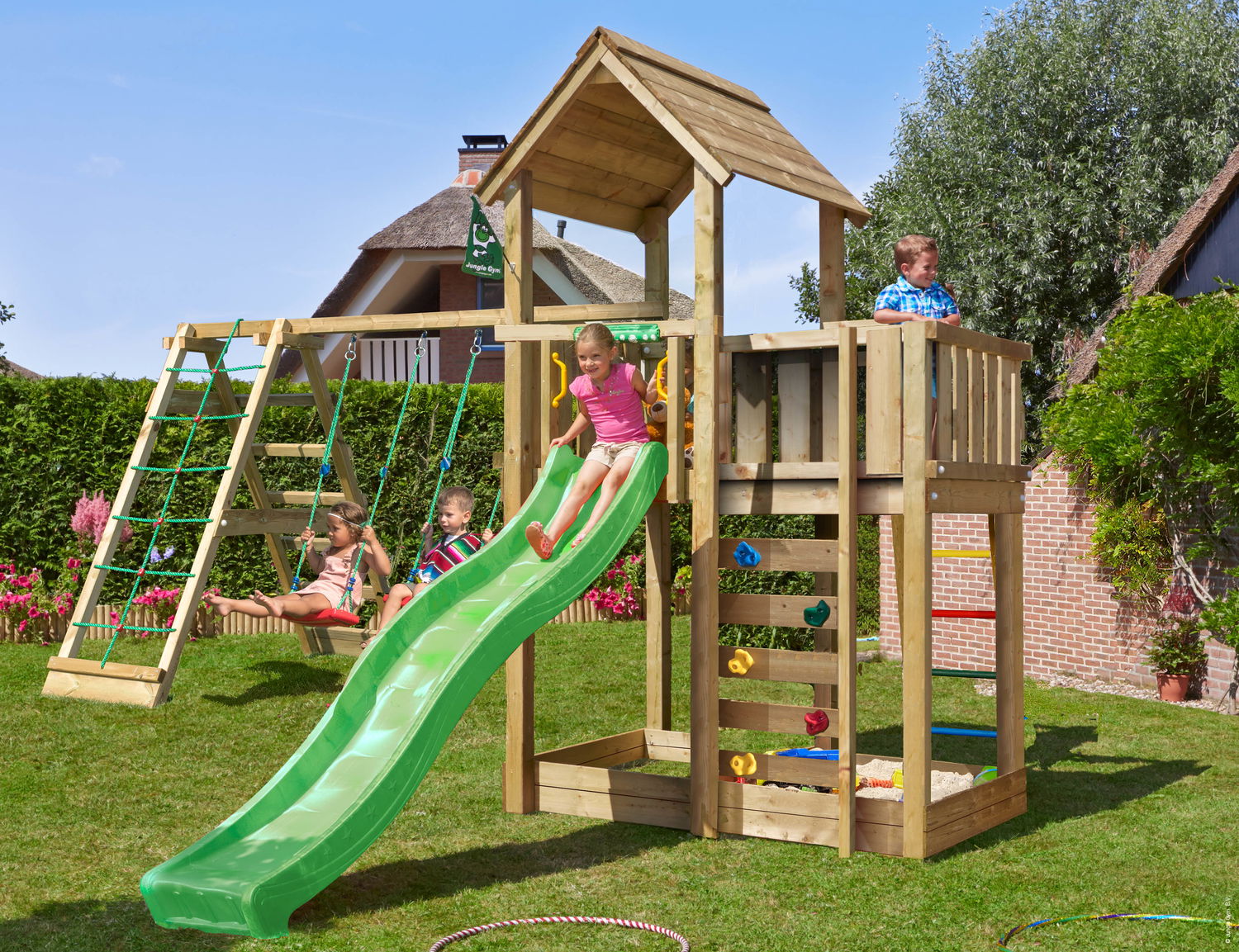 Legetårn Jungle Gym Mansion        -climb Module 220  Grøn Rutsjebane   120   Sand