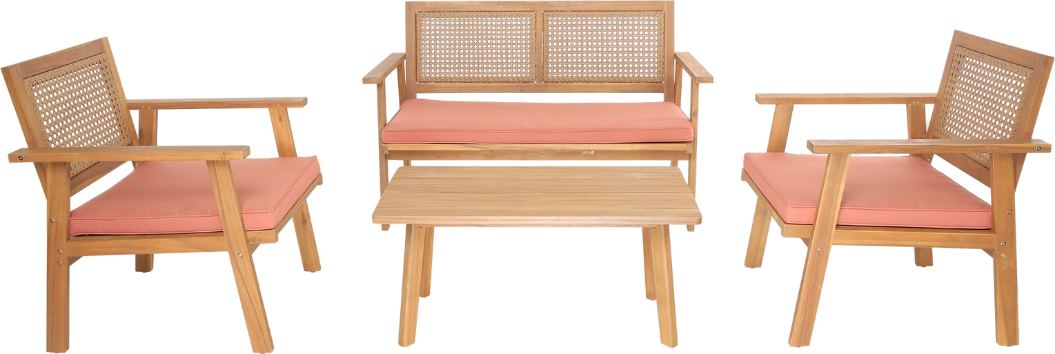 Udendørs Loungesæt Nordlys Furniture Temuco Lyserød Rattan Med Hynder Cafébord