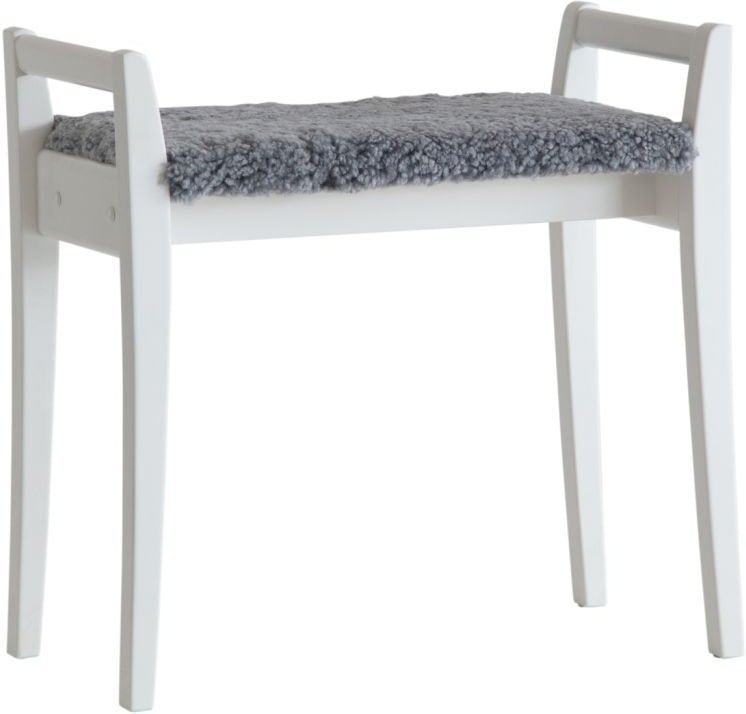Skammel Oscarssons Möbel Meja   Hvidlakeret Birketræ Med Lysegråt Fåreskind 56x58x33