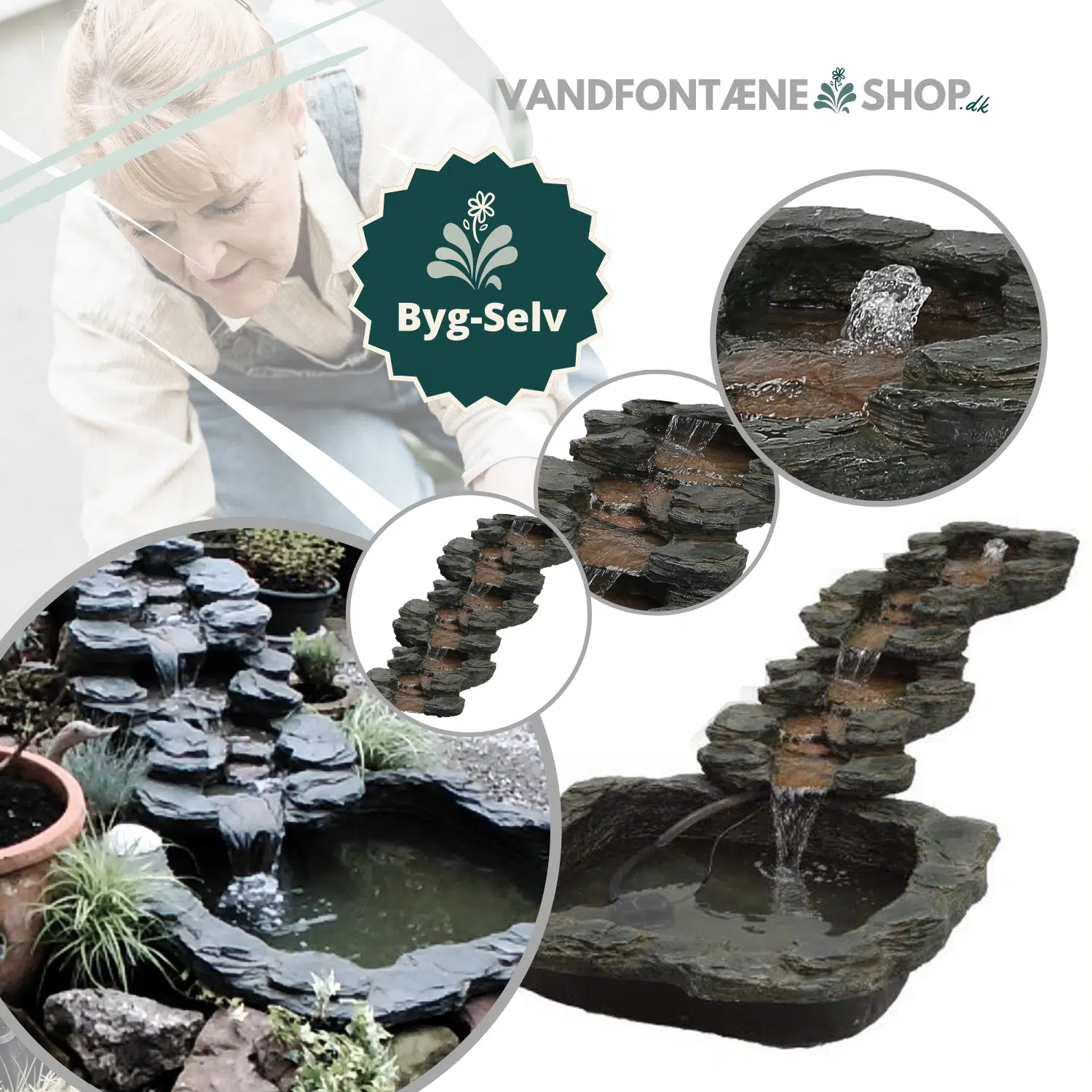 Havedam Med Vandløb Stone Design  Komplet Sæt