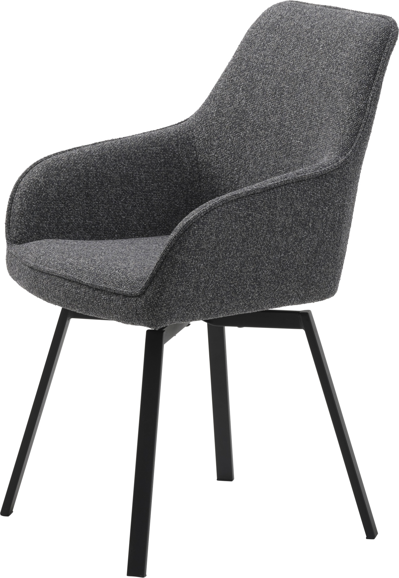 Spisebordsstol Med Armlæn Nordique Design Alma Mørkegrå Hevre Bouclé Stof Sort Metalben