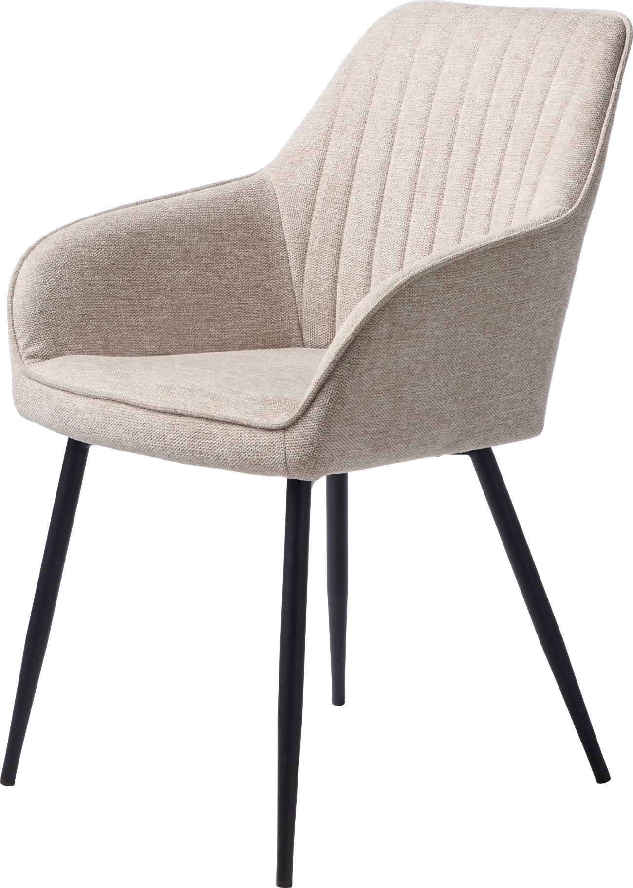Spisebordsstol Med Armlæn Nordique Design Nolan Sandfarvet Stof Metalstel Diagonalt Mønster