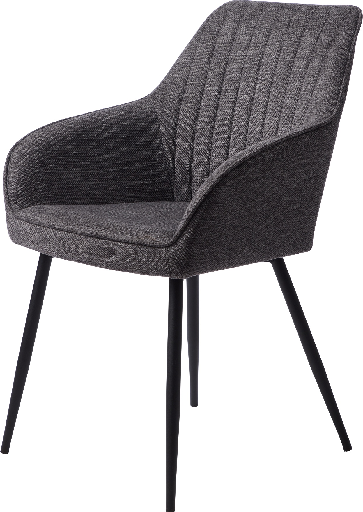 Spisebordsstol Med Armlæn Nordique Design Nolan Mørkegrå Brego-stof Med Diagonalt Mønster Sort Metalstel H84ã B58ã L59