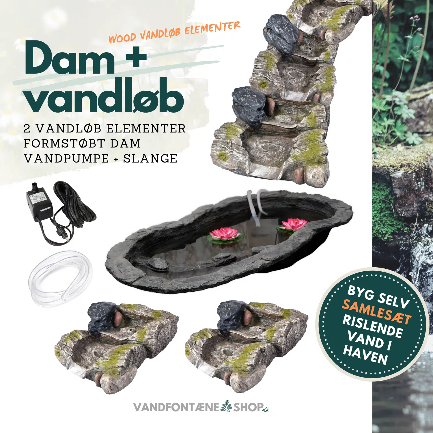 Havedam Med Vandløb Wood Design  Komplet Sæt