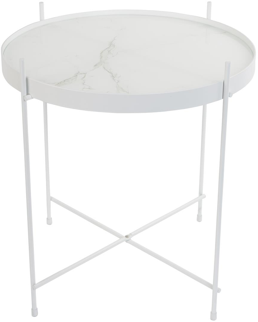 Sidebord Småbord Zuiver Cupid ø43 H45 Offwhite Marmor-look Glas Jernstel
