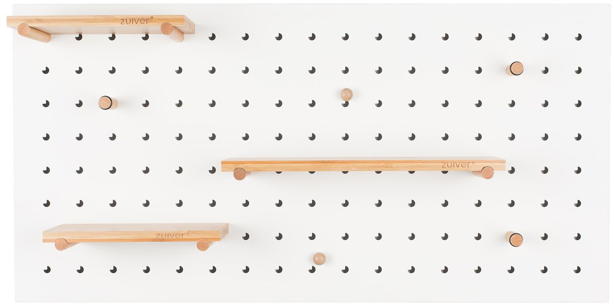 Zuiver Pegboard Opslagstavle Bambus Jern Offwhite 45x90   Med Skuffe