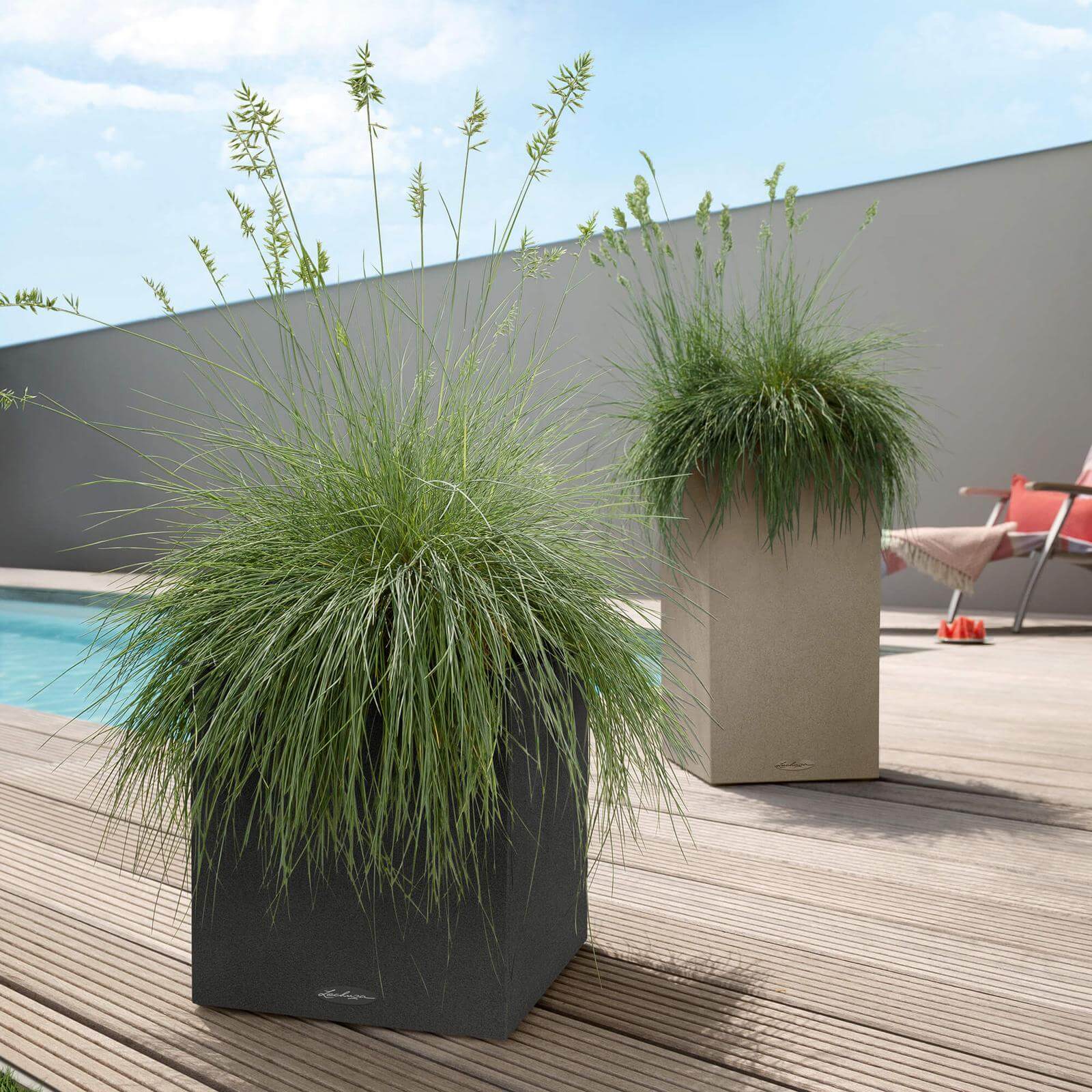 Lechuza Canto Stone Low Udendørs Krukke Til Blomster Med Selvvandingssytem Graphite Black 30   30   H30