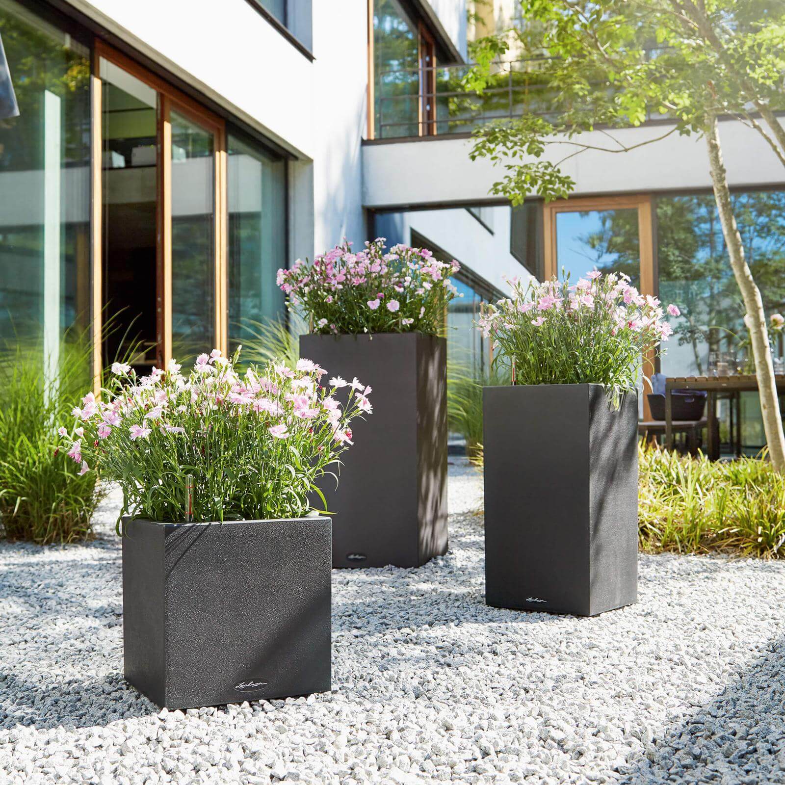 Lechuza Canto Stone High 30 Udendørs Krukke Til Blomster Med Selvvandingssystem  Graphite Black