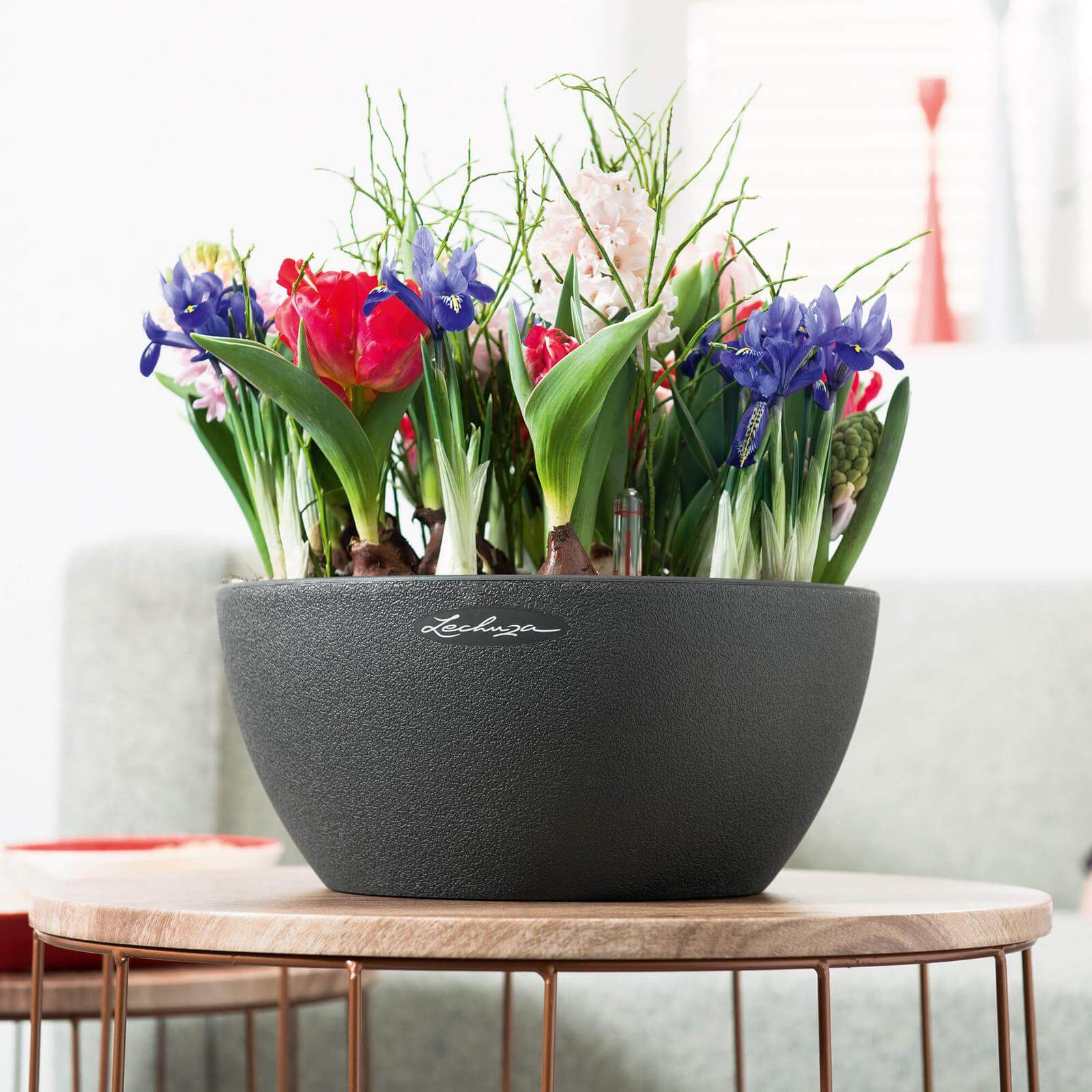 Lechuza Cubeto Stone Udendørs Krukke Til Blomster Med Selvvandingssystem  Graphite Black ø30xh13